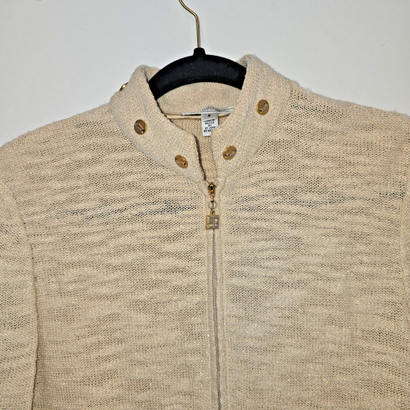 St. John By Marie Gray Santana Knit Zip Up Jacket Size S Beige Wool Rayon - Picture 3 of 9